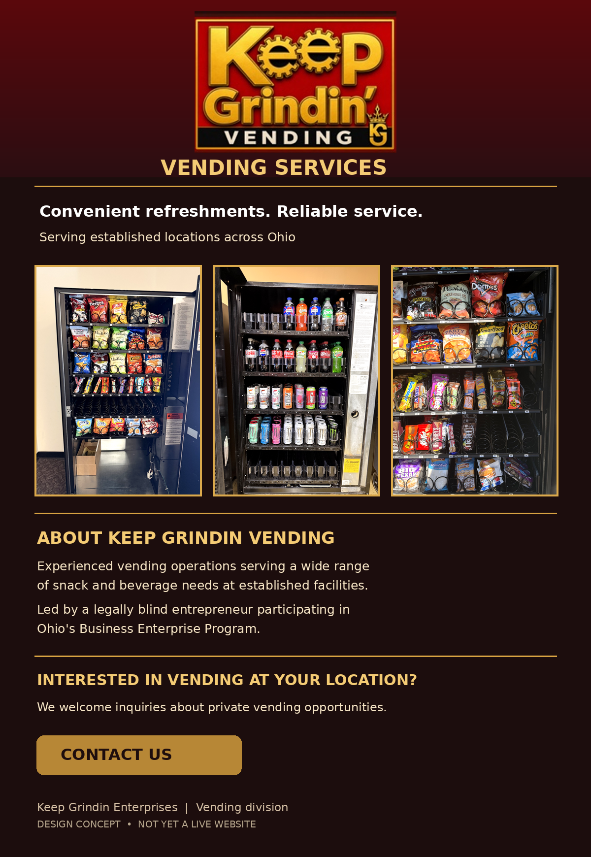 Earlier vending webpage visual concept, pending review